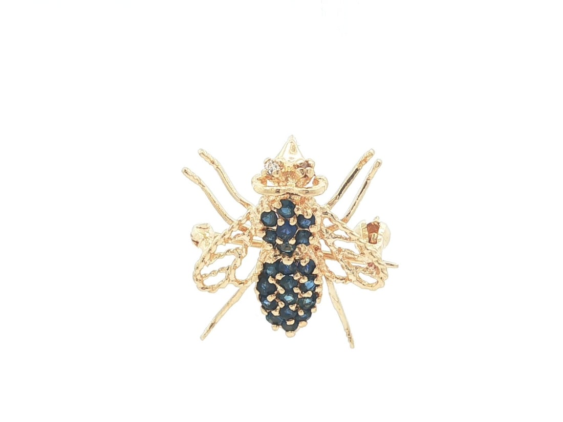 Petite 14k Gold Sapphire Diamond Bee Fly Brooch and Pendant (1 of 8)