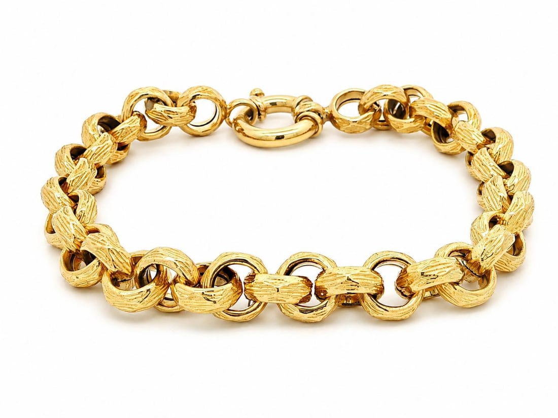 Unbranded 18k Yellow Gold Rolo Link Charm Bracelet Textured 8.4mm (1 of 9)