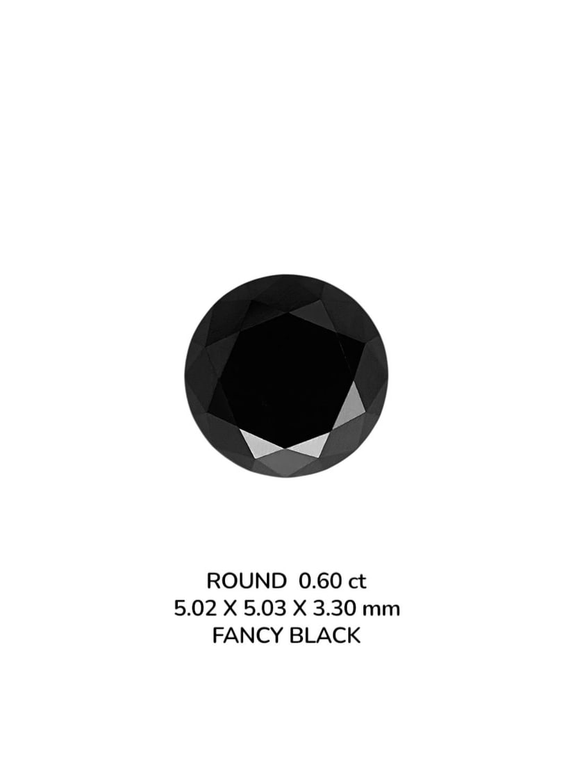Loose Diamond - ROUND 0.6ct Fancy Black VVS2: Loose Diamond - ROUND 0.6ct Fancy Black VVS2 Source: Natural Shape: ROUND Carats: 0.6 Color: Fancy Black Certification: NONE Video: