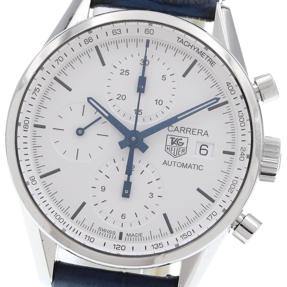 TAG Heuer Carrera Automatic Chronograph Wristwatch Ref CAR2211.BA0721: TAG Heuer Carrera Automatic Chronograph Wristwatch Ref CAR2211.BA0721 Pre-owned TAG Heuer Carrera chronograph men's wristwatch with automatic movement and a silver dial. This stainless steel watch fea