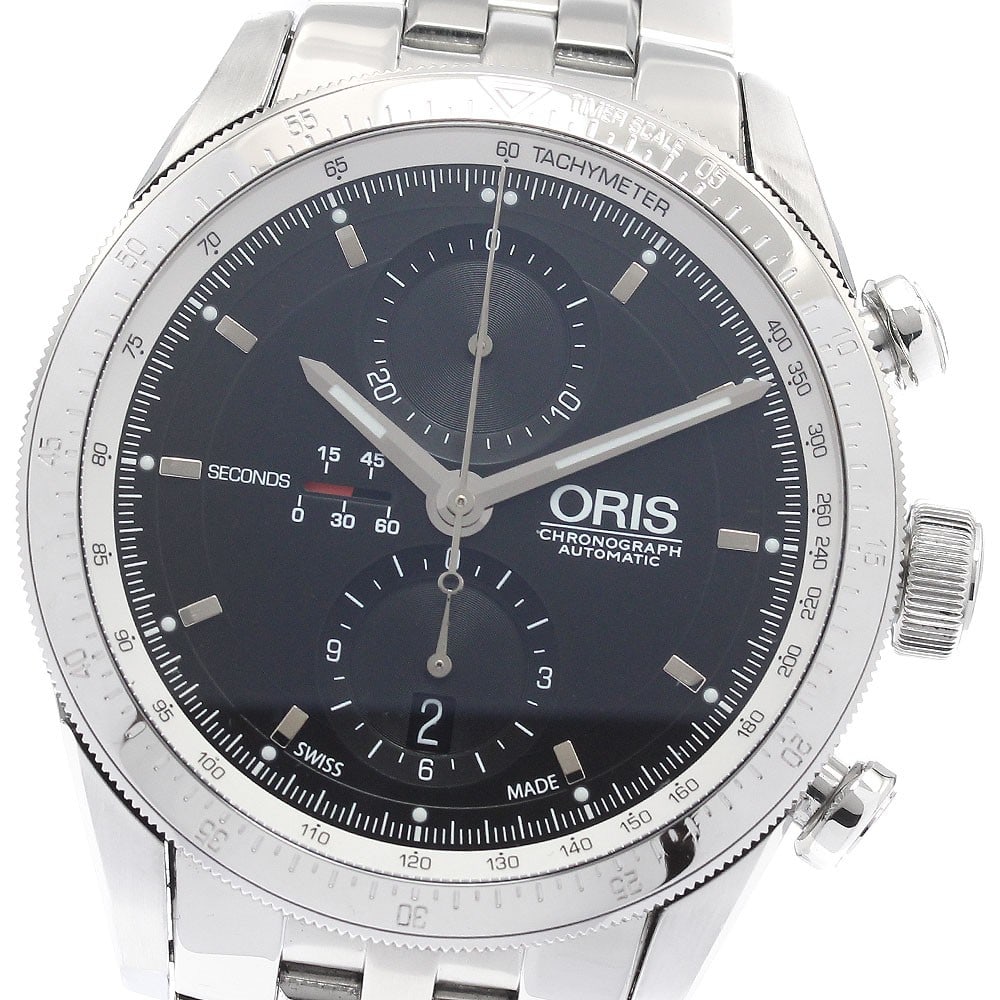 ORIS Artix GT mens automatic chronograph wristwatch ref 01 674 7661 4174-07 8 22 85: ORIS Artix GT mens automatic chronograph wristwatch ref 01 674 7661 4174-07 8 22 85 Pre-owned ORIS Artix GT men's wristwatch with automatic movement, black dial, and stainless steel case and bracelet.