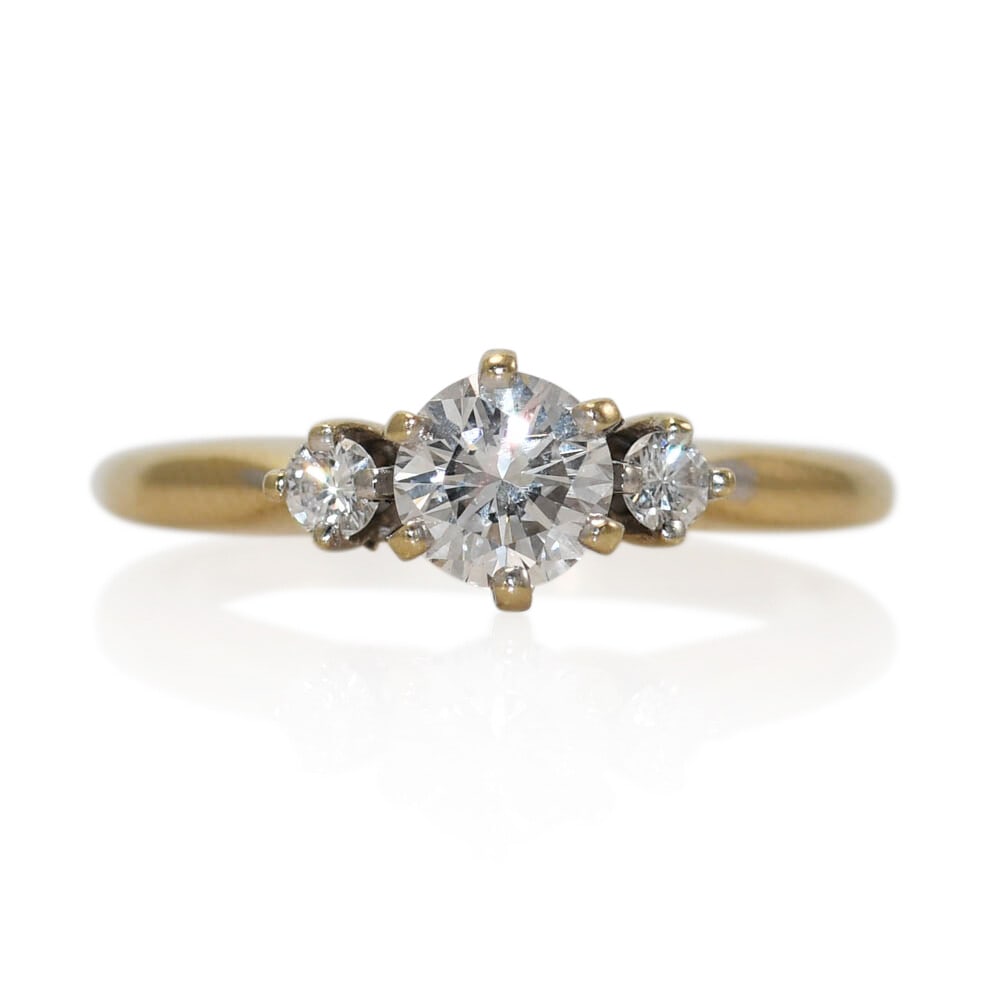18K Yellow Gold 3 Diamond Engagement Ring Size 5 (1 of 10)