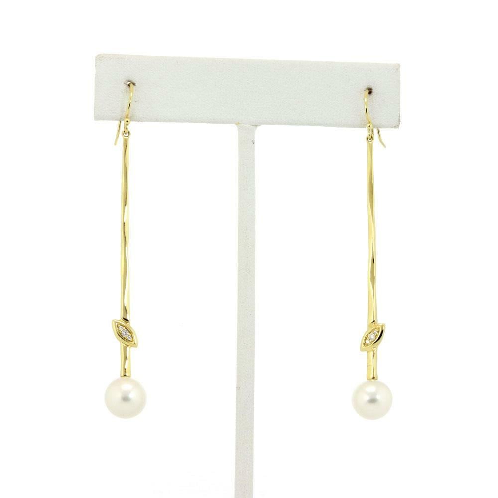 Ippolita Nova 18k Yellow Gold Pearl Diamond Drop Earrings: Ippolita Nova 18k Yellow Gold Pearl Diamond Drop Earrings These elegant drop earrings from Ippolita's NOVA collection are crafted from polished 18k yellow gold. Each earring features a long linear ste