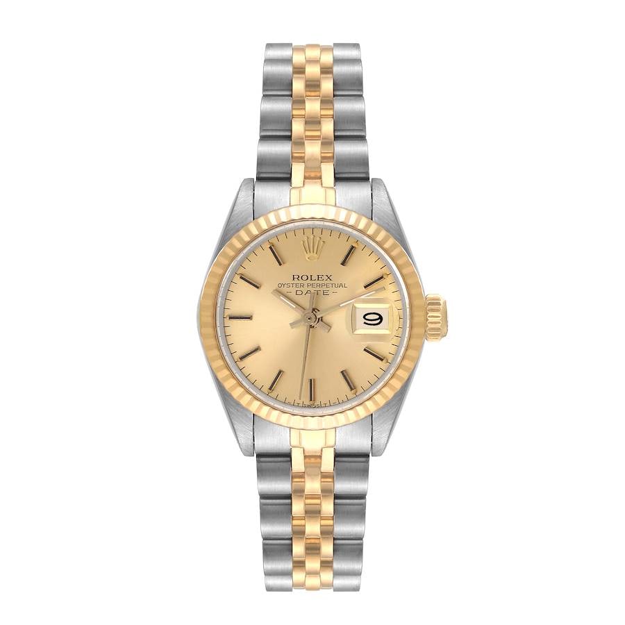 Rolex Oyster Perpetual Date Ladies 6917 Champagne Stick Dial Jubilee Bracelet: Rolex Oyster Perpetual Date Ladies 6917 Champagne Stick Dial Jubilee Bracelet This Rolex Oyster Perpetual Date features a classic champagne stick dial and is paired with a D-Link Jubilee bracelet. The