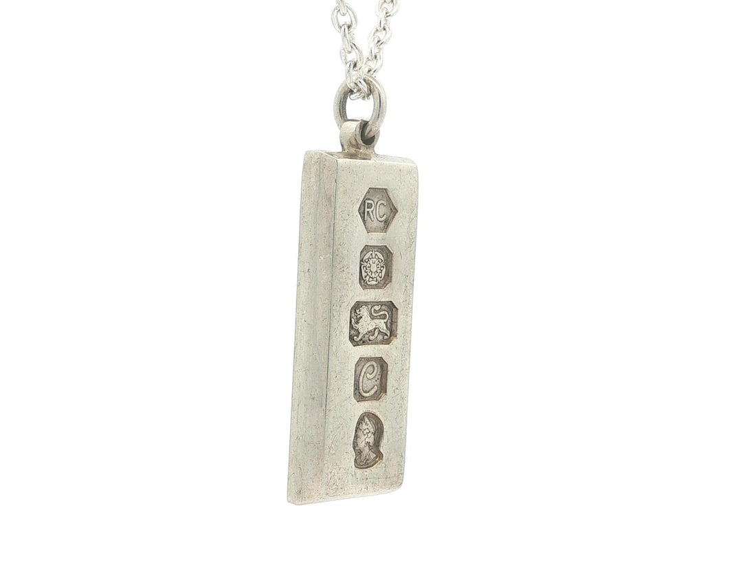 Sterling Silver English Ingot Bar Pendant on 16 Inch Cable Chain Necklace (1 of 5)