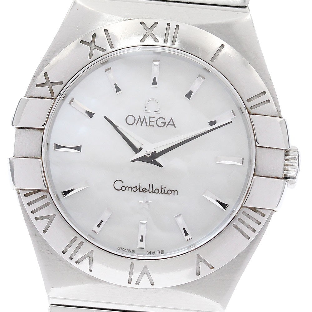 OMEGA Constellation Brushed Ladies Quartz Wristwatch Ref 123.10.27.60.05.001: OMEGA Constellation Brushed Ladies Quartz Wristwatch Ref 123.10.27.60.05.001 Pre-owned OMEGA Constellation Brushed ladies' wristwatch with a quartz movement and white mother-of-pearl dial. This watch-