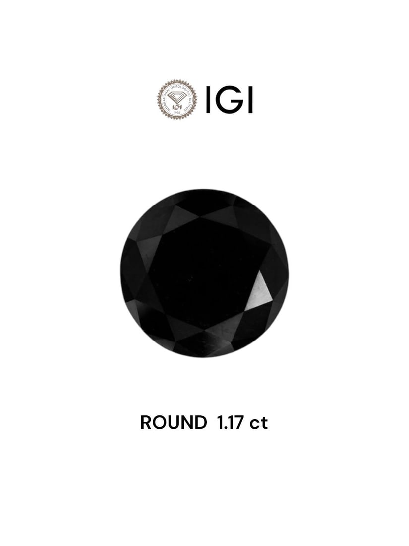 Loose Diamond - ROUND 1.17ct Black: Loose Diamond - ROUND 1.17ct Black Source: Natural Shape: ROUND Carats: 1.17 Color: Black Certification: IGI Video: Video Link The Diamond Depot Guarantee: All items in this auction are guaranteed to