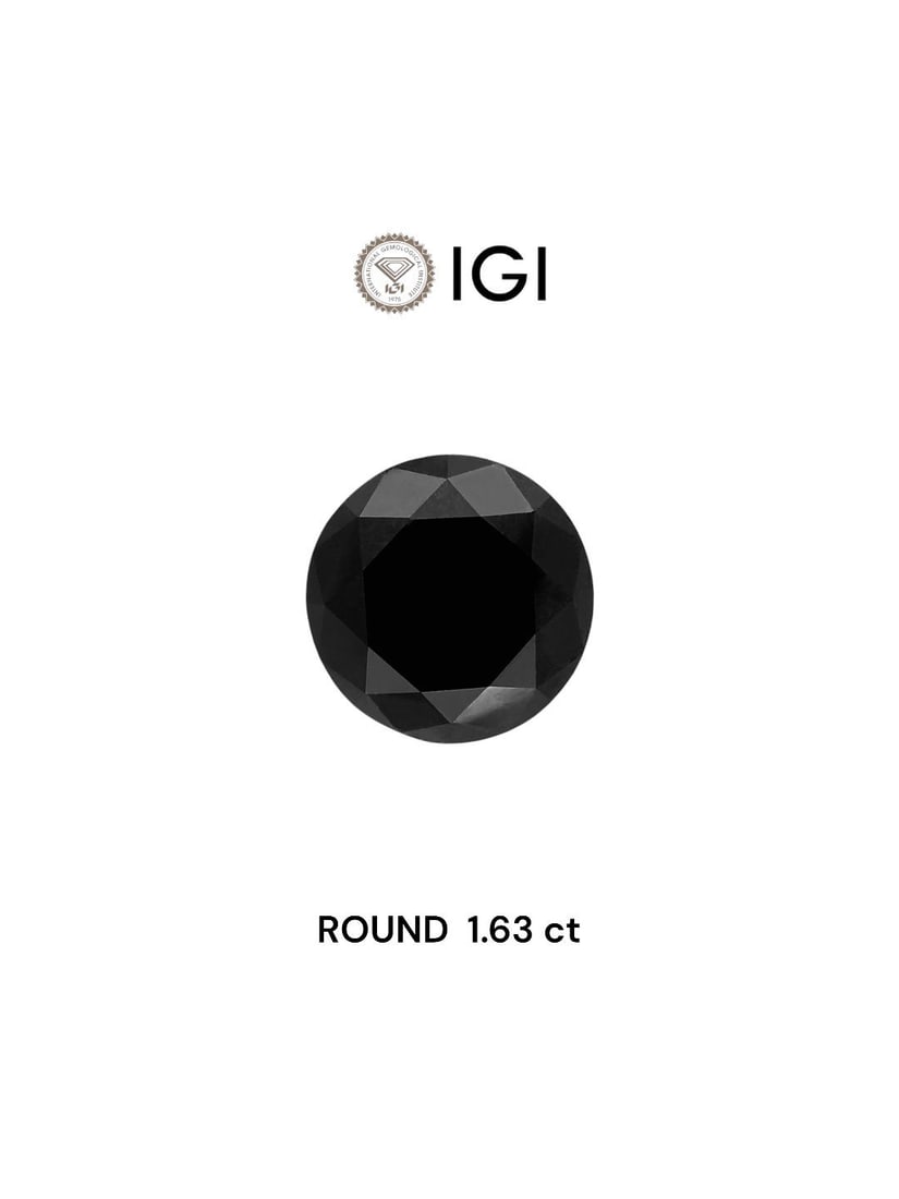 Loose Diamond - ROUND 1.63ct Fancy Black: Loose Diamond - ROUND 1.63ct Fancy Black Source: Natural Shape: ROUND Carats: 1.63 Color: Fancy Black Certification: IGI Video: