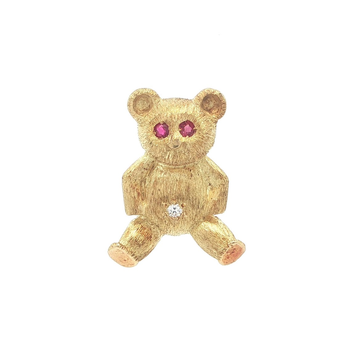 Teddy Bear Brooch 18k Yellow Gold with Ruby Eyes and Diamond by George Lederman (1 of 7)