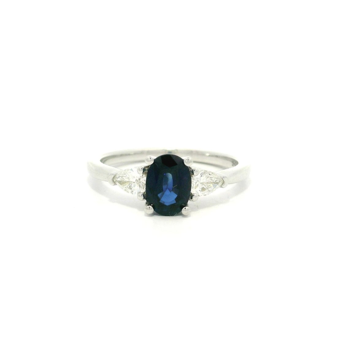 Oval Royal Blue Sapphire and Pear Diamond GIA Certified 14k White Gold Cocktail Ring: Oval Royal Blue Sapphire and Pear Diamond GIA Certified 14k White Gold Cocktail Ring This un-used cocktail ring features an oval brilliant cut natural royal blue sapphire, weighing 1.06 carats and GIA