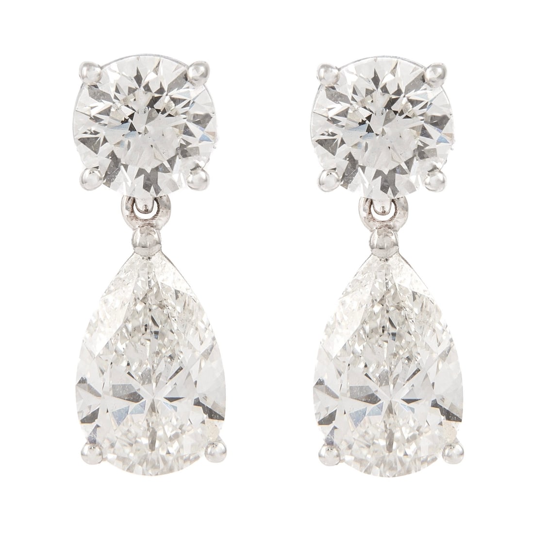 GIA 4.68ct Detachable Diamond Stud Earrings in 18k White Gold: GIA 4.68ct Detachable Diamond Stud Earrings in 18k White Gold These exquisite detachable stud earrings feature a stunning combination of round and pear-shaped diamonds, totaling 4.68 carats. Crafted f