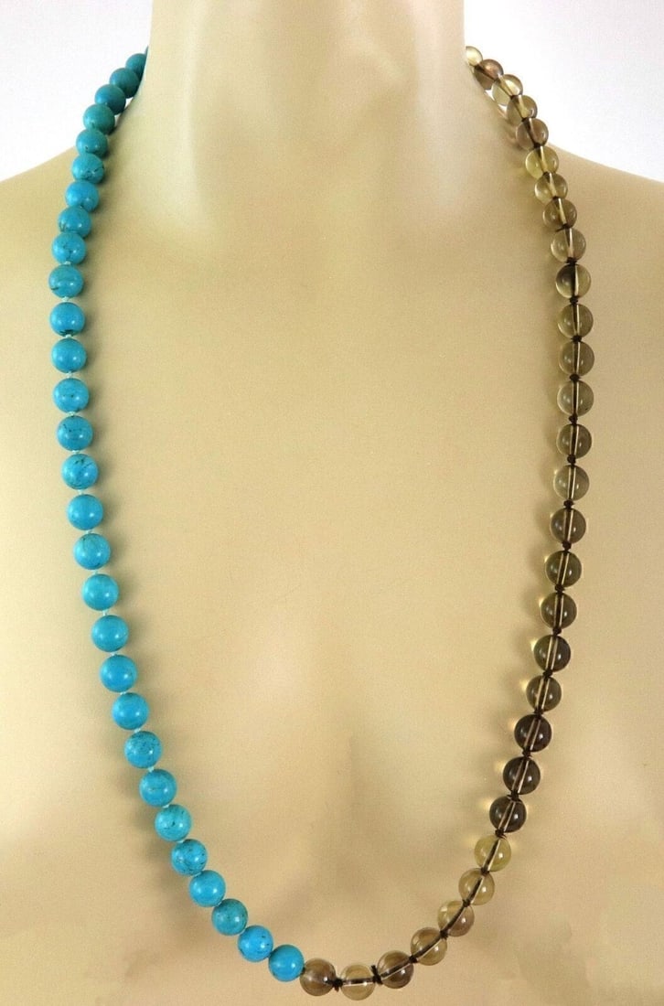 Judith Ripka Beaded Statement Necklace 18k Gold Sterling Silver Turquoise 31.5": Judith Ripka Beaded Statement Necklace 18k Gold Sterling Silver Turquoise 31.5" Pre-owned Judith Ripka beaded statement necklace crafted in sterling silver with 18k yellow gold accents. This signed mu