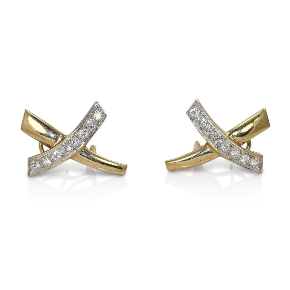 Unbranded 14K Yellow Gold X Stud Earrings with 0.80 TDW Diamonds: Unbranded 14K Yellow Gold X Stud Earrings with 0.80 TDW Diamonds Pair of X-shaped stud earrings crafted in 14k yellow gold and set with natural round diamonds. These pre-owned earrings have a substant