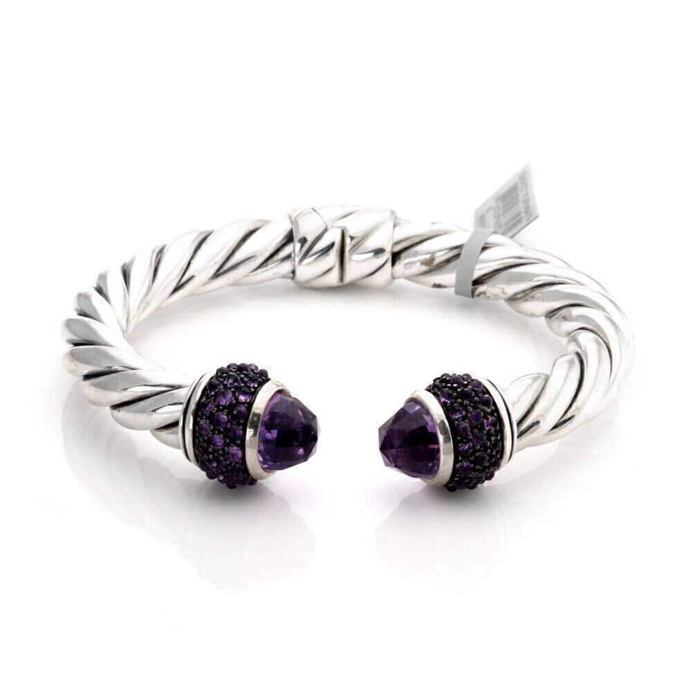 David Yurman Cable Cuff Bracelet Sterling Silver with Amethyst (1 of 3)