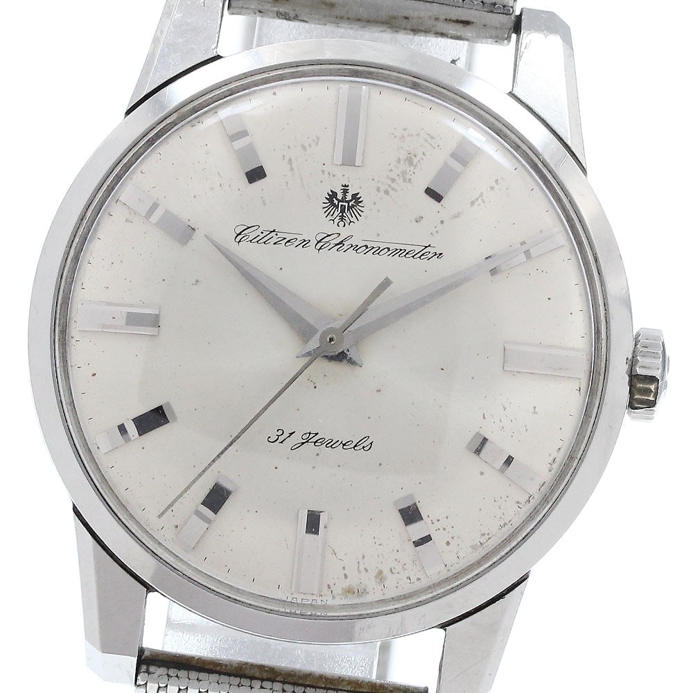 Citizen CR1507051 Vintage Mens Hand Winding Chronometer Watch: Citizen CR1507051 Vintage Mens Hand Winding Chronometer Watch Vintage Citizen Chronometer men's wristwatch with a hand-wound movement and silver dial. This pre-owned watch features a stainless steel c