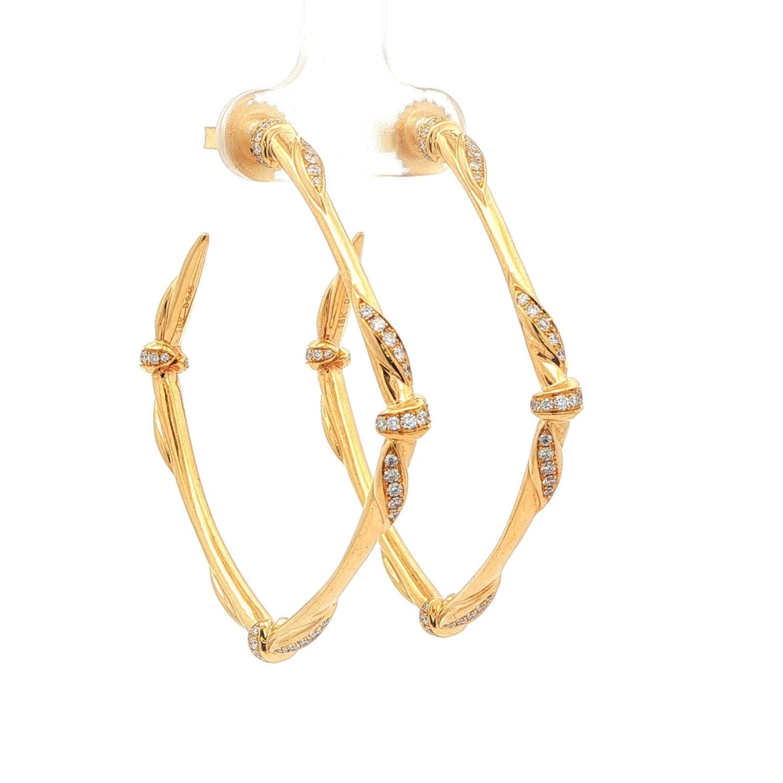 Kat Florence 18k Yellow Gold Diamond Hoop Earrings with Box: Kat Florence 18k Yellow Gold Diamond Hoop Earrings with Box These large hoop earrings are crafted from solid 18k yellow gold and feature a total of 0.90 carats of natural, round brilliant cut diamonds