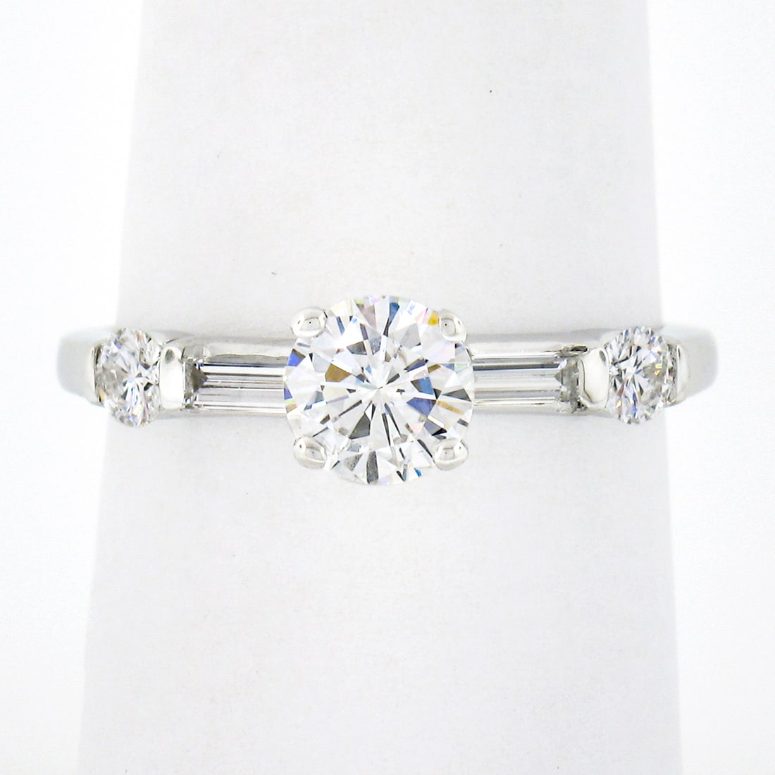 Unbranded 18k White Gold Engagement Ring 1.13ctw Round Diamond with Baguette Accents (1 of 9)