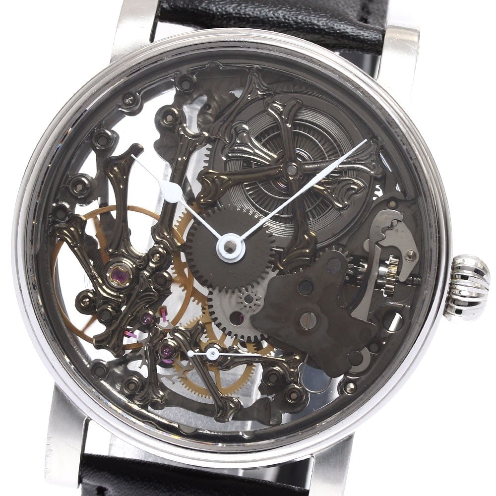 SCHAUMBURG Unicatrium men's skeleton wristwatch aftermarket leather strap: SCHAUMBURG Unicatrium men's skeleton wristwatch aftermarket leather strap SCHAUMBURG Unicatrium Skeleton men's wristwatch from Germany. This pre-owned manual-winding watch features a stainless steel c