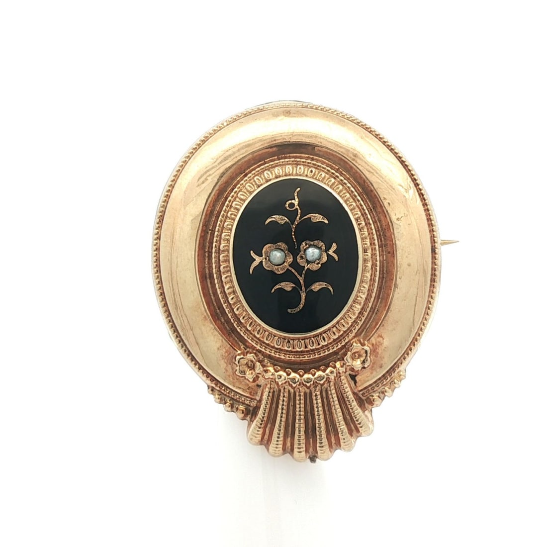 Victorian Mourning Brooch Yellow Gold Onyx Seed Pearl Antique Pin (1 of 5)