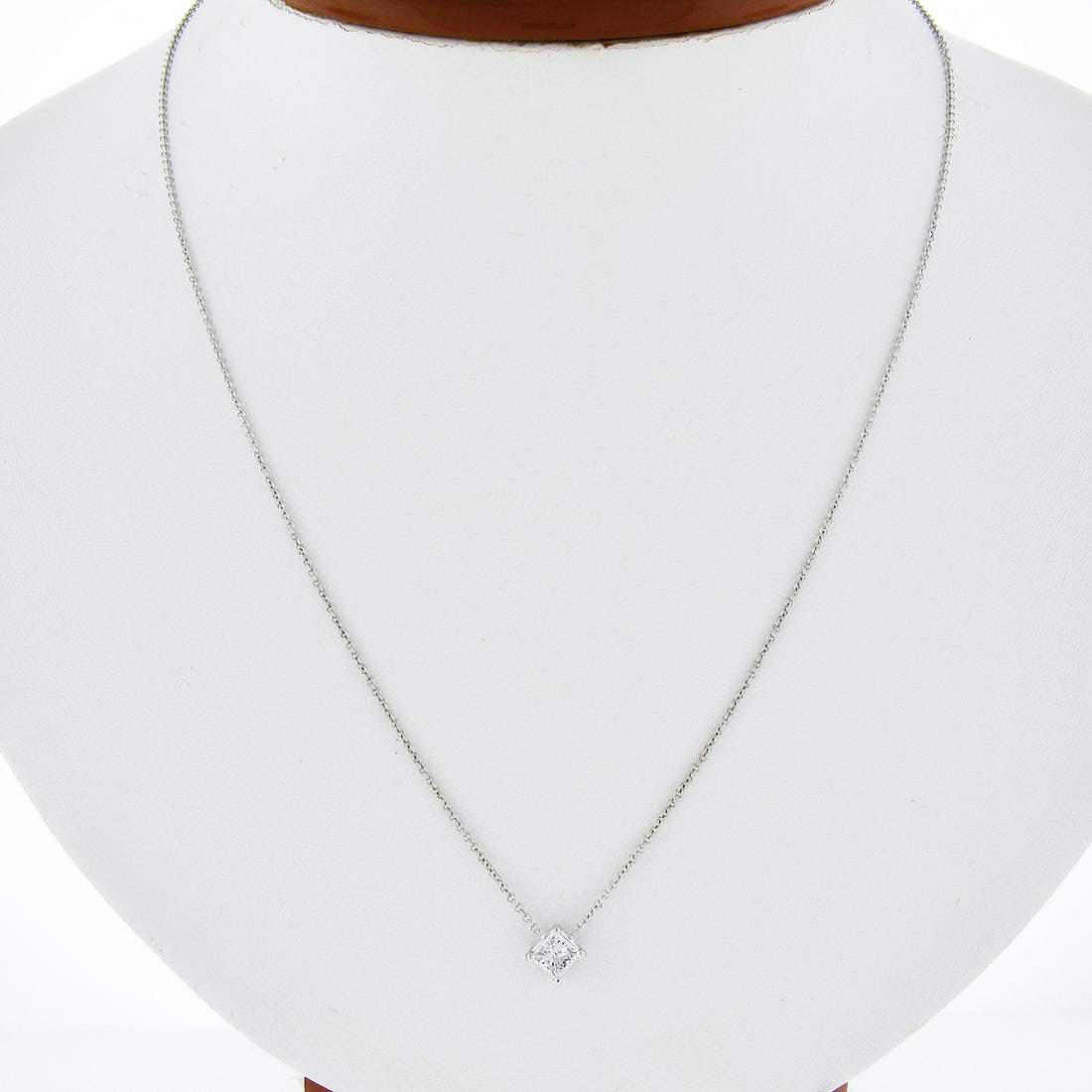 14k White Gold 0.41ct Princess Cut Diamond Pendant Necklace Adjustable Chain: 14k White Gold 0.41ct Princess Cut Diamond Pendant Necklace Adjustable Chain This elegant pendant necklace features a stunning princess cut diamond, prong set at a diagonal within a solid 14k white go