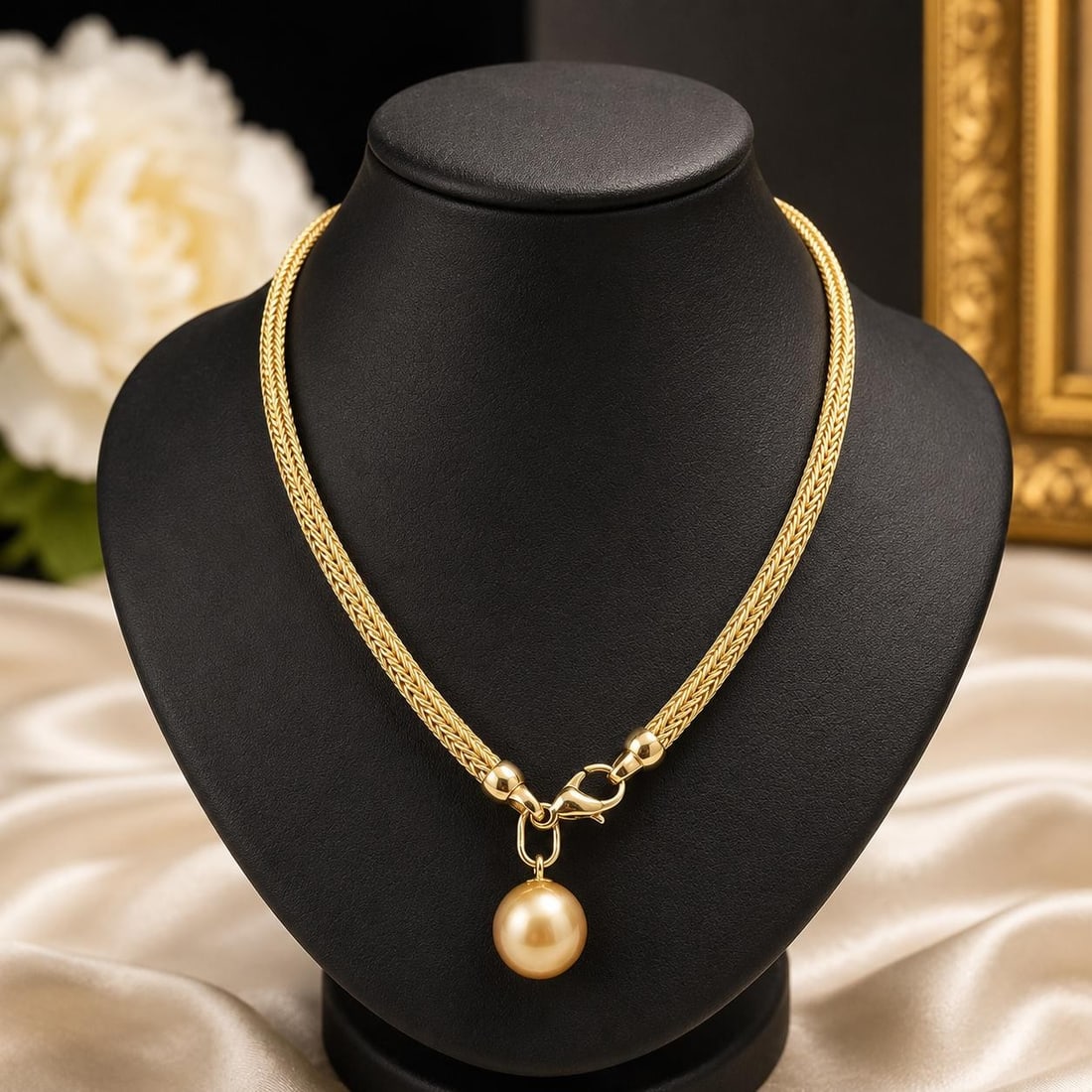 Iridesse 18k White Gold Pearl Pendant Wheat Chain Necklace 17 Inch: Iridesse 18k White Gold Pearl Pendant Wheat Chain Necklace 17 Inch This elegant necklace features a genuine cultured golden pearl dangle pendant with a near round shape, showcasing excellent luster an