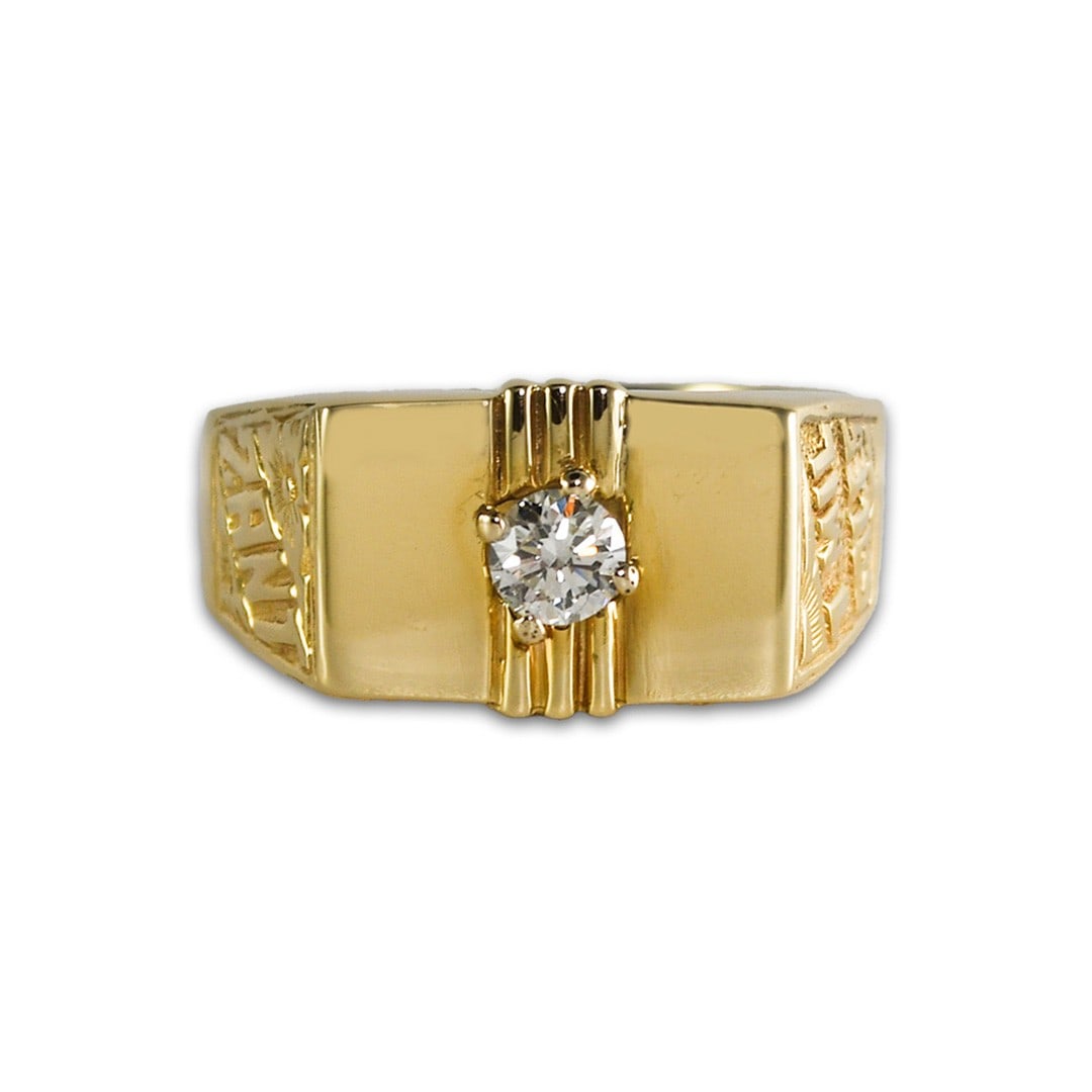 Mens Solitaire Diamond Ring in 14K Yellow Gold Size 12.5: Mens Solitaire Diamond Ring in 14K Yellow Gold Size 12.5 Pre-owned men's solitaire diamond ring in 14k yellow gold. It features a natural round brilliant diamond of approximately 0.35 ct with SI2 clar