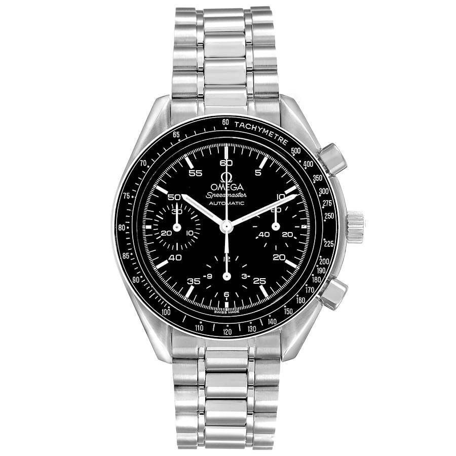 Omega Ref. 3510.50.00 Speedmaster Reduced Watch with Warranty Card: Omega Ref. 3510.50.00 Speedmaster Reduced Watch with Warranty Card Omega Speedmaster Reduced Ref. 3510.50.00 wristwatch with card. The watch is described as pre-owned and comes with warranty card. Sta