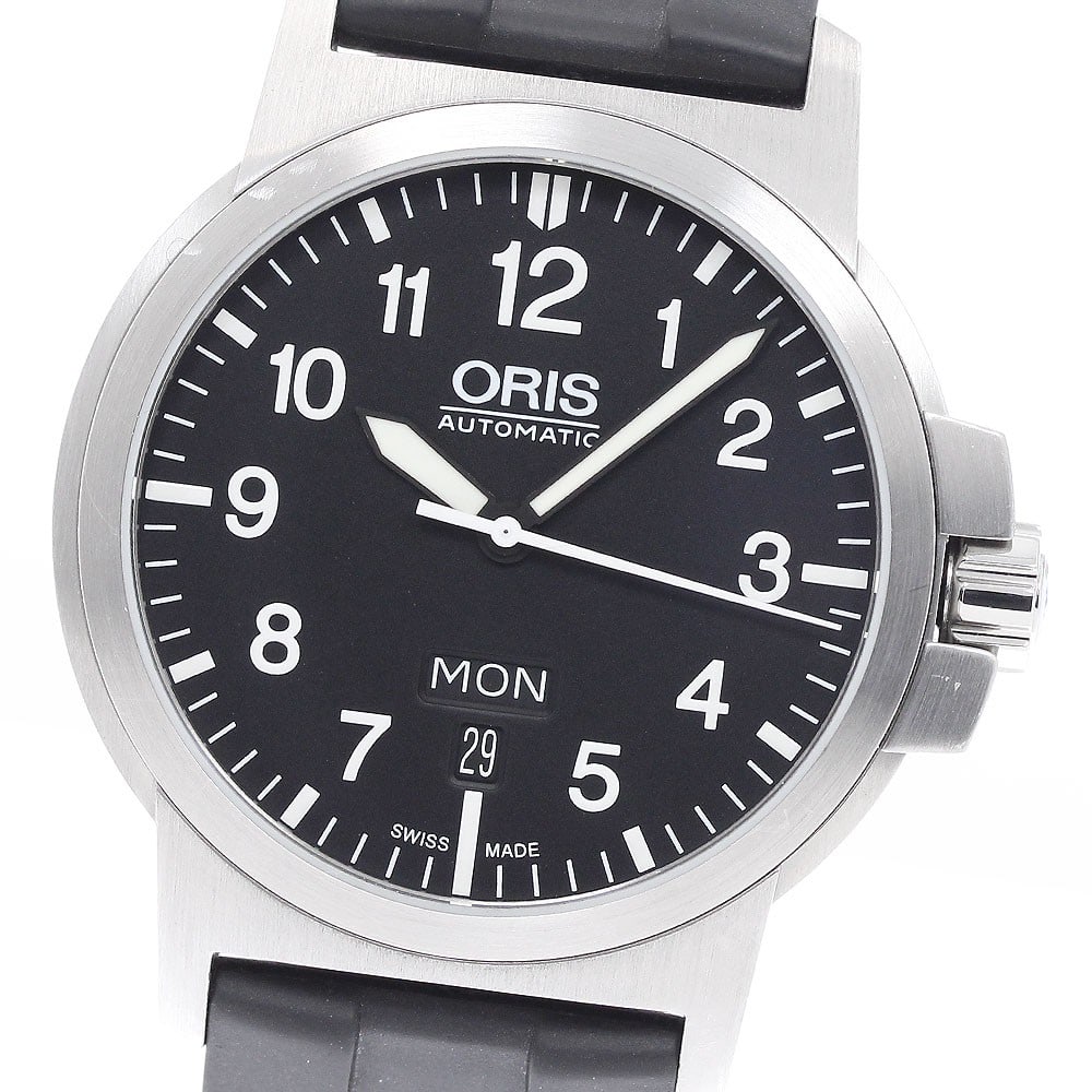 Oris BC3 Advanced Automatic Day-Date Men's Wristwatch 7641-41: Oris BC3 Advanced Automatic Day-Date Men's Wristwatch 7641-41 This Oris BC3 Advanced Day-Date men's wristwatch features a stainless steel case and a black dial, complemented by a rubber strap. The aut