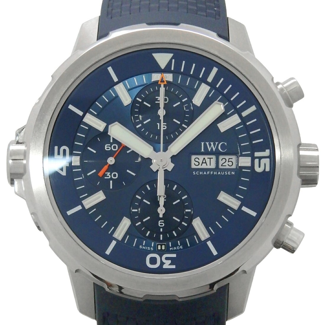 IWC IW376806 Aquatimer Chronograph Automatic Mens Blue Dial Watch: IWC IW376806 Aquatimer Chronograph Automatic Mens Blue Dial Watch IWC Aquatimer Chronograph men's automatic wristwatch with a blue dial. It is a pre-owned model made in Switzerland with a stainless st