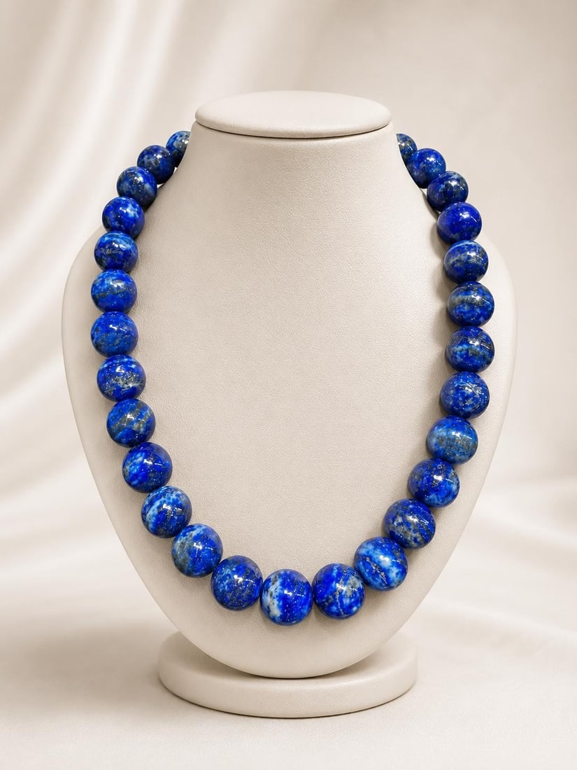 Unbranded Lapis Lazuli Beaded Necklace 17 in Sterling Silver Clasp: Unbranded Lapis Lazuli Beaded Necklace 17 in Sterling Silver Clasp Pre-owned beaded strand necklace featuring natural genuine lapis lazuli round beads in a rich blue color. The necklace is strung with