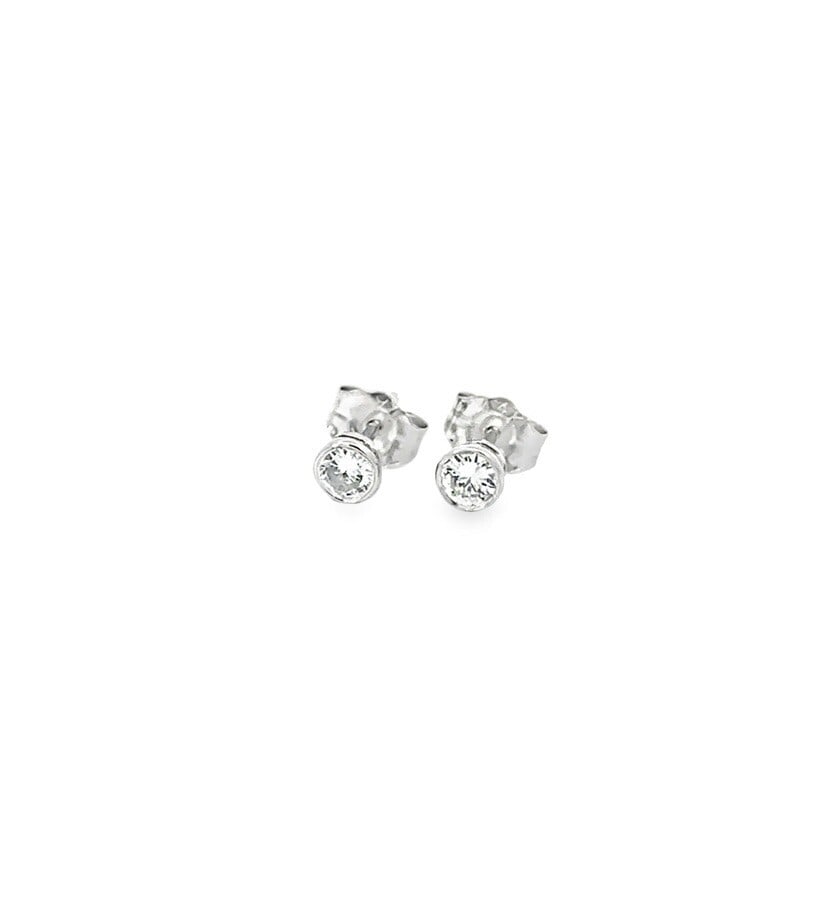 14k White Gold 0.22ct Diamond Bezel Set Stud Earrings: 14k White Gold 0.22ct Diamond Bezel Set Stud Earrings Elevate your elegance with these stunning stud earrings, crafted from solid 14k white gold. Featuring two natural round brilliant diamonds, these 