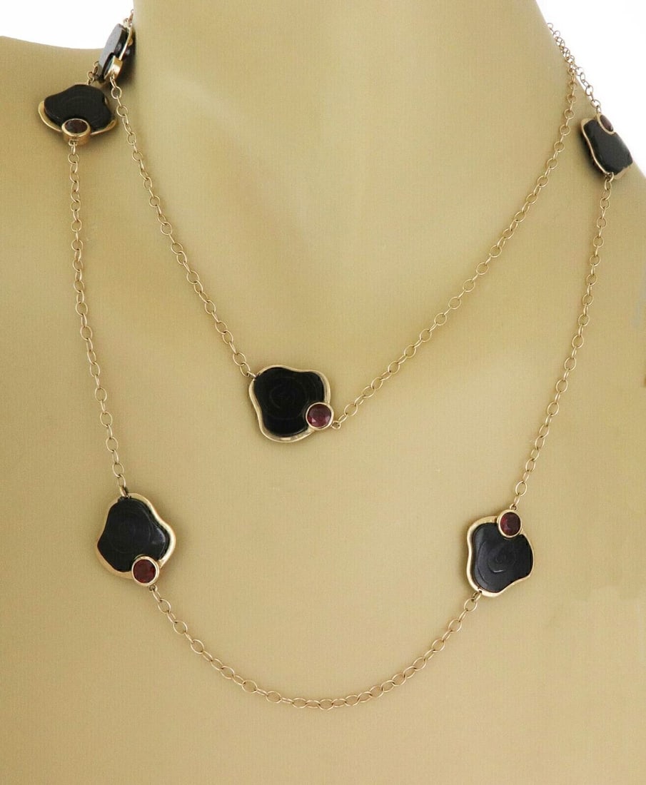 36 Inch 14k Yellow Gold Necklace with Garnet and Black Coral (1 of 7)