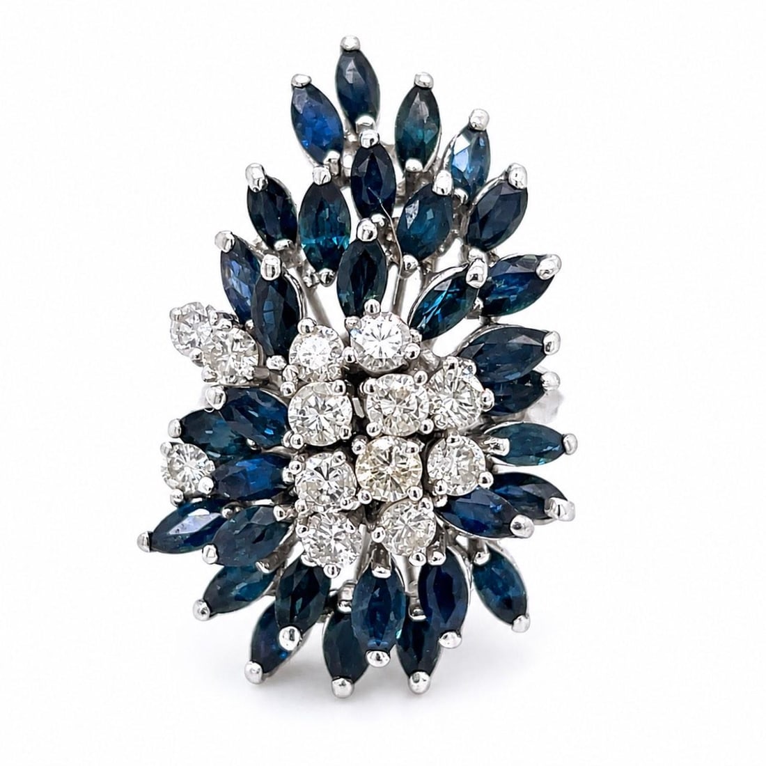 Vintage 14K White Gold Ring with Sapphire and Diamond Cluster (1 of 4)
