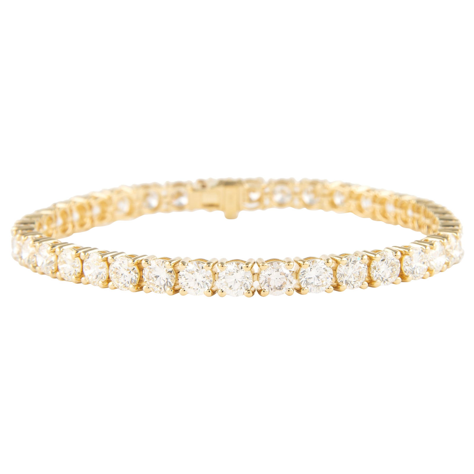 9.88ct Diamond Tennis Bracelet 18k Yellow Gold GIA Appraisal: 9.88ct Diamond Tennis Bracelet 18k Yellow Gold GIA Appraisal This exquisite diamond tennis bracelet features a stunning total weight of 9.88 carats, showcasing 38 round brilliant diamonds, approximate