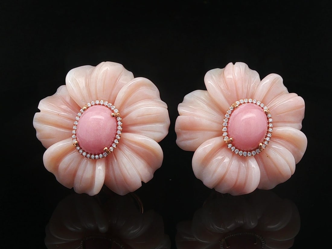 Irene Neuwirth Pink Opal Diamond Halo Clip On Earrings (1 of 15)