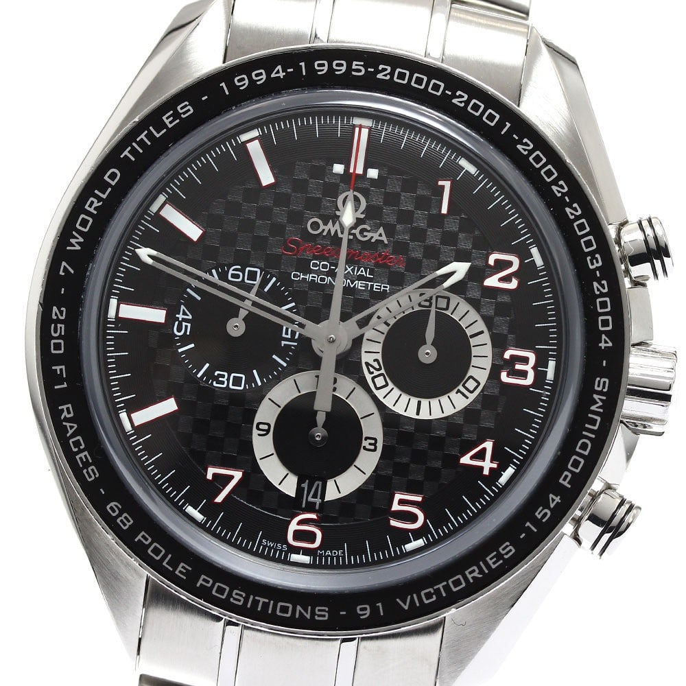 OMEGA Speedmaster Racing Schumacher men's automatic chronograph watch 321.30.44.50.01.001: OMEGA Speedmaster Racing Schumacher men's automatic chronograph watch 321.30.44.50.01.001 Pre-owned OMEGA men's wristwatch, Speedmaster Racing Schumacher Model, with a black dial and automatic movemen