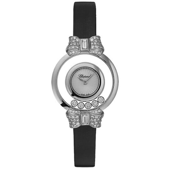 Chopard 209425-1001 Happy Diamonds 18K White Gold Ladies Wristwatch: Chopard 209425-1001 Happy Diamonds 18K White Gold Ladies Wristwatch Pre-owned Chopard Happy Diamonds women's wristwatch with a quartz movement and a white gold case. This watch features a sapphire cry