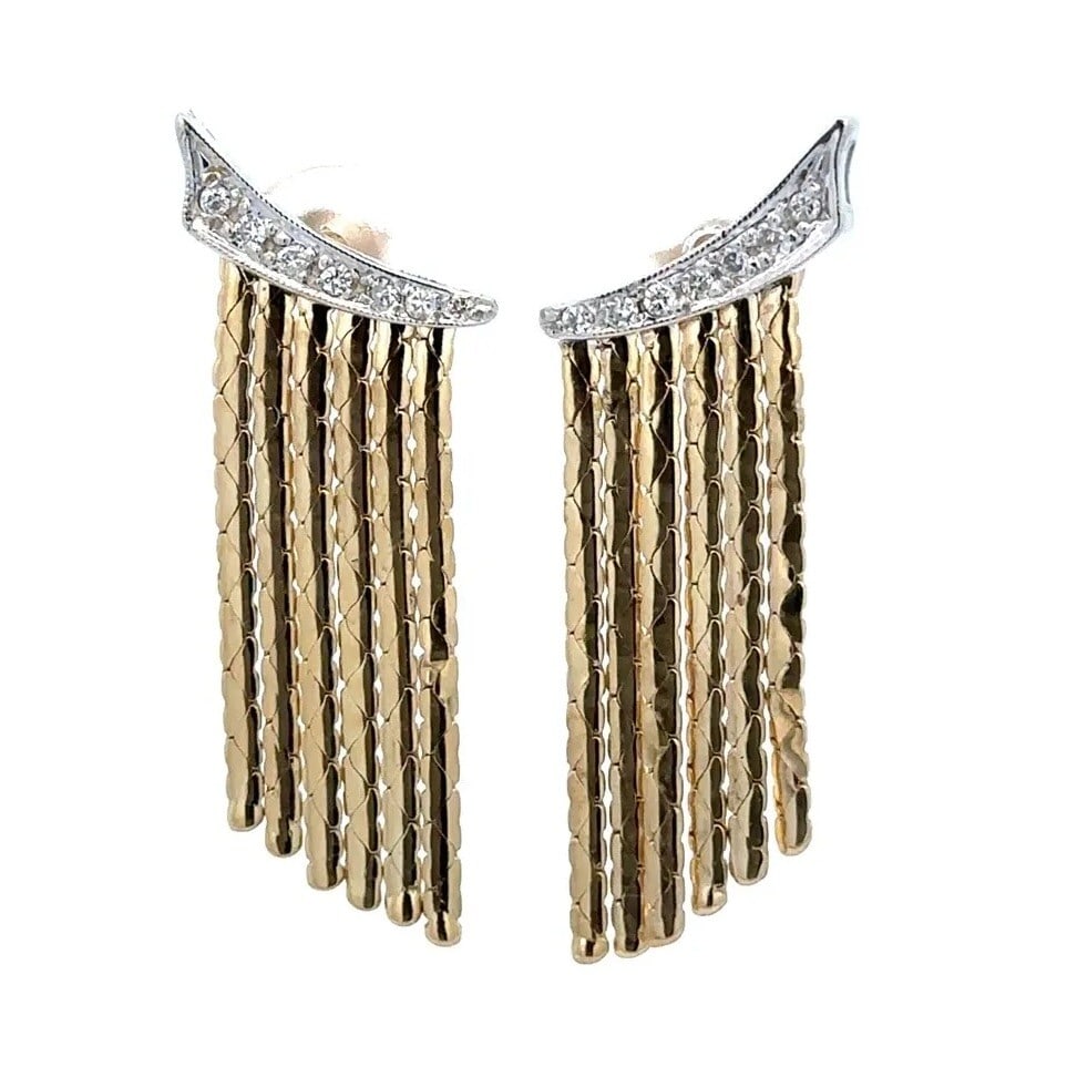 Unbranded 14K Yellow White Gold Diamond Tassel Drop Earrings (1 of 5)
