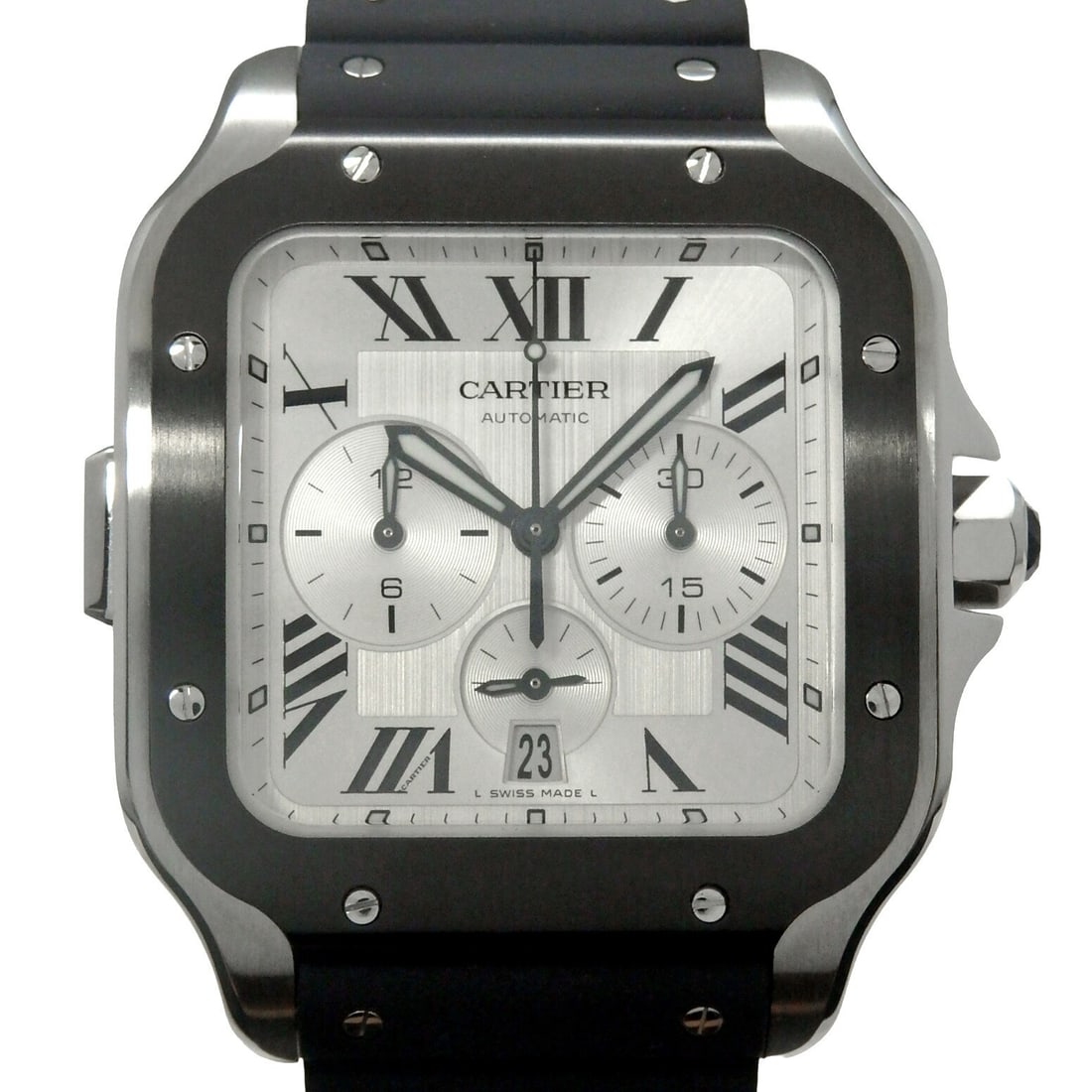 Cartier WSSA0017 Santos XL Chronograph Mens Wristwatch: Cartier WSSA0017 Santos XL Chronograph Mens Wristwatch Pre-owned Cartier Santos de Cartier Chronograph XL men's wristwatch, model WSSA0017, made in Switzerland. It features an automatic movement and a