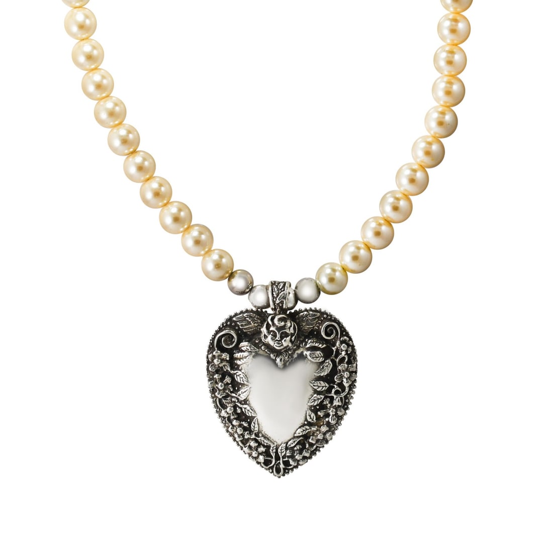 Andrea Barnett Sterling Silver Heart Pendant Faux Pearl 30 in Necklace (1 of 7)