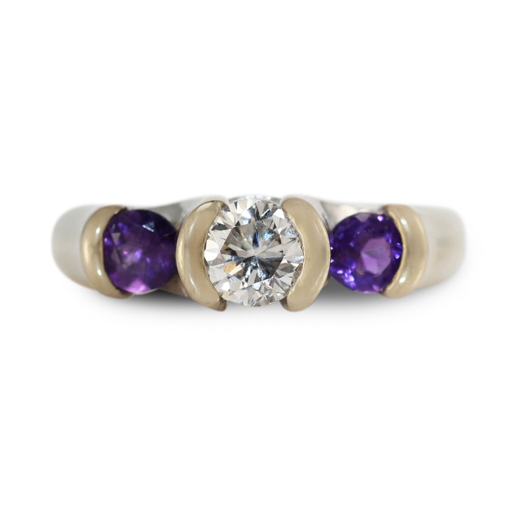 Amethyst and Diamond Ring in 14K White Gold 6.9g (1 of 8)
