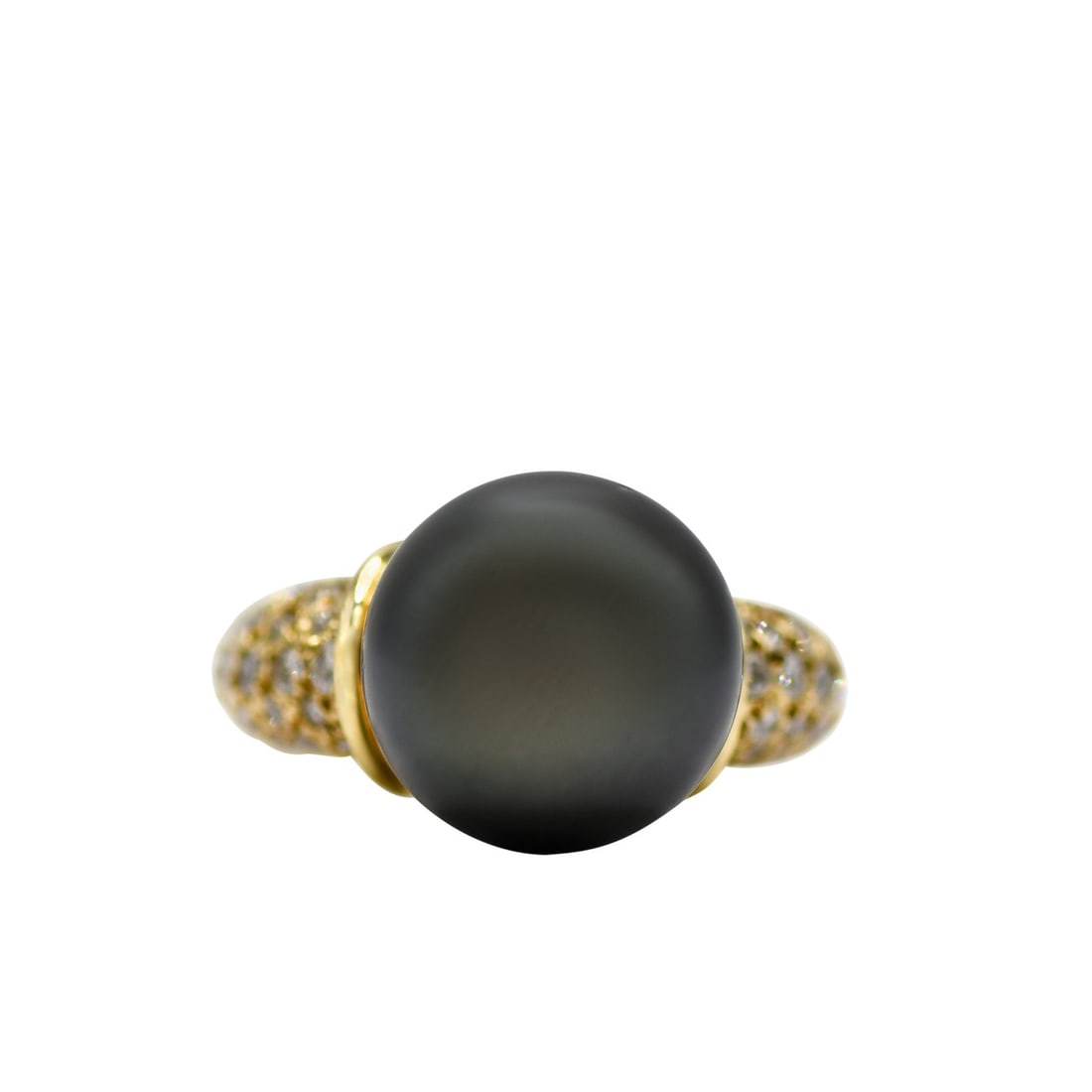 Unbranded Tahitian Pearl Diamond Ring 18K Yellow Gold 13.5mm Size 7: Unbranded Tahitian Pearl Diamond Ring 18K Yellow Gold 13.5mm Size 7 Pre-owned ladies ring featuring a natural black Tahitian pearl accented by round brilliant cut diamonds in an 18k yellow gold settin