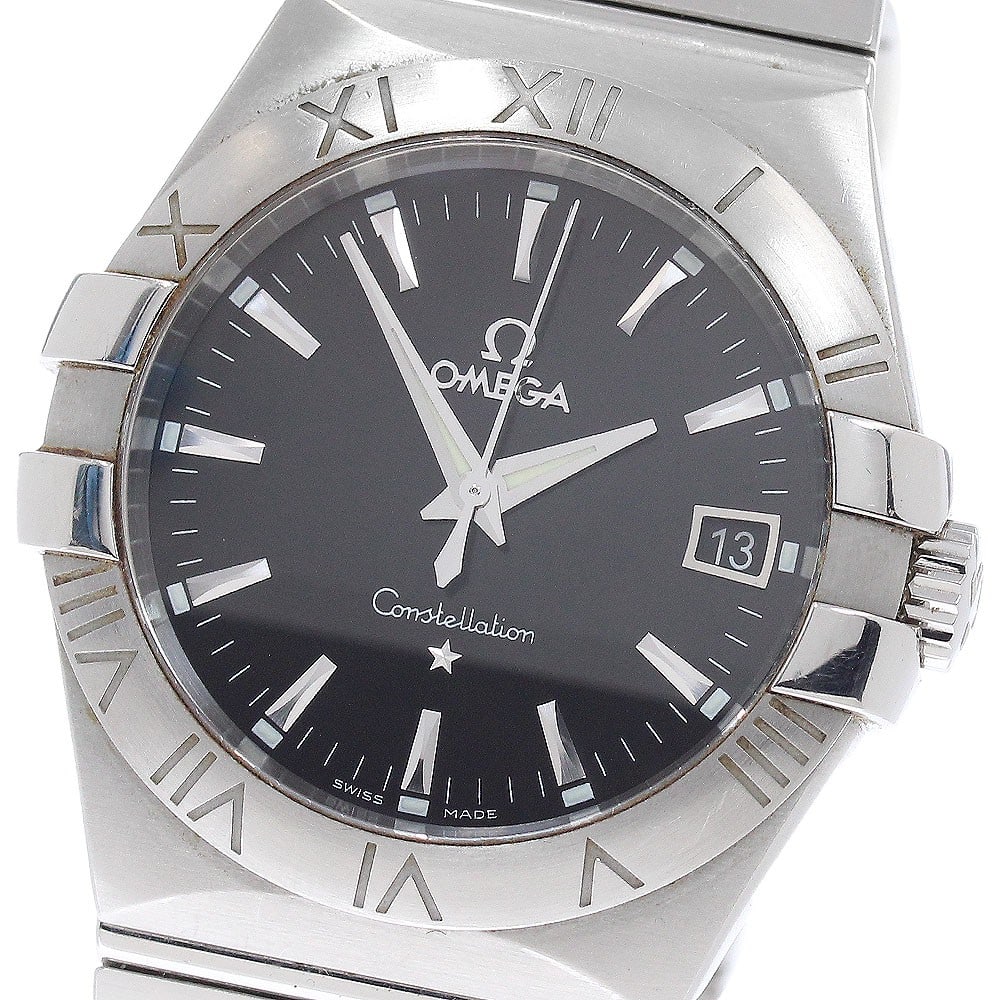 OMEGA Constellation 123.10.35.60.01.001 mens quartz date watch: OMEGA Constellation 123.10.35.60.01.001 mens quartz date watch Pre-owned OMEGA Constellation Date quartz men's wristwatch with a black dial and stainless steel case and band. It features a date functi