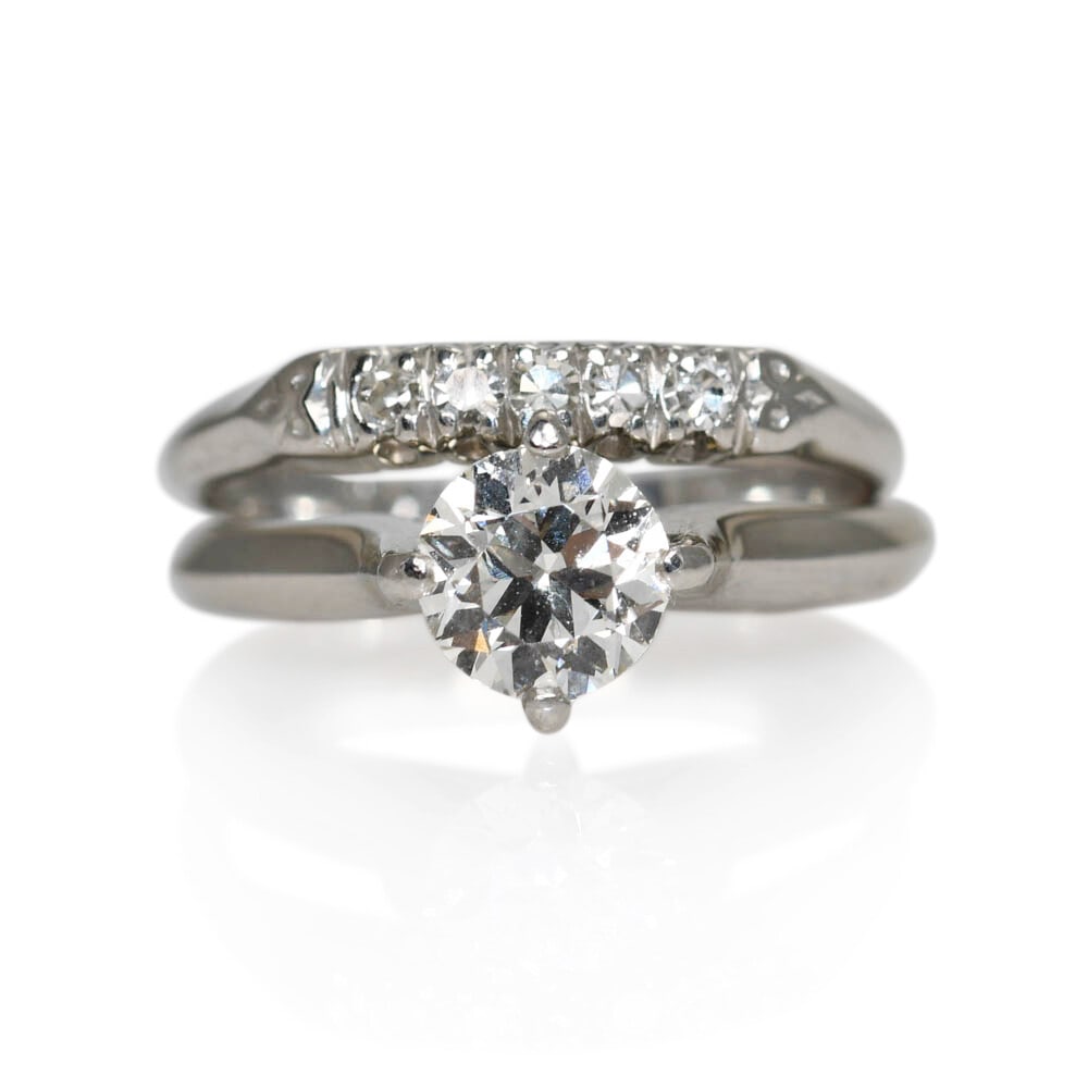 Vintage Platinum Diamond Bridal Set 0.75 ct G H VS Size 4.75 (1 of 12)