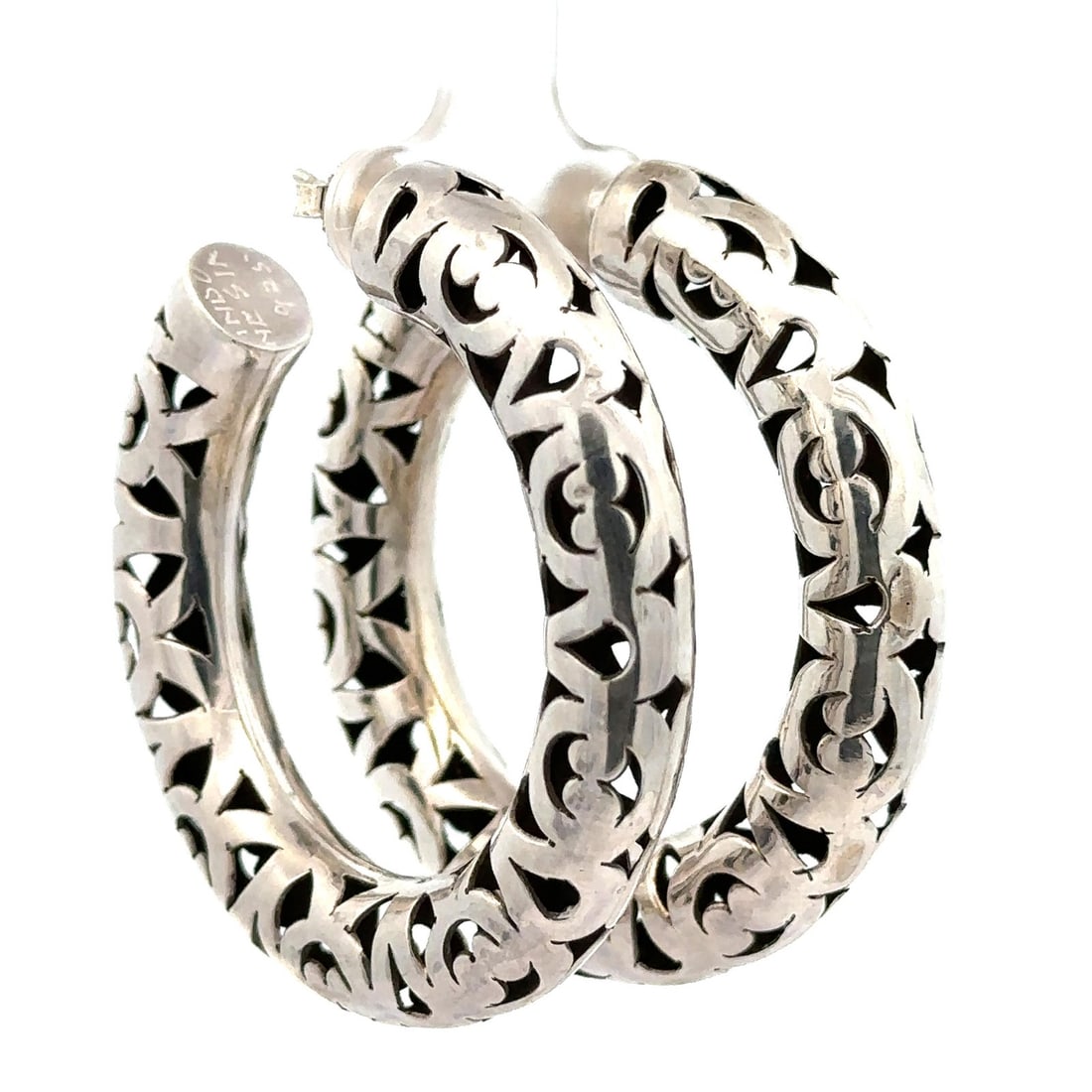 John Hardy Sterling Silver 50mm Open Work Hoop Earrings: John Hardy Sterling Silver 50mm Open Work Hoop Earrings Enhance your jewelry collection with these exquisite John Hardy Silver Open Work Tube Large Hoop Earrings. Crafted from solid sterling silver, t