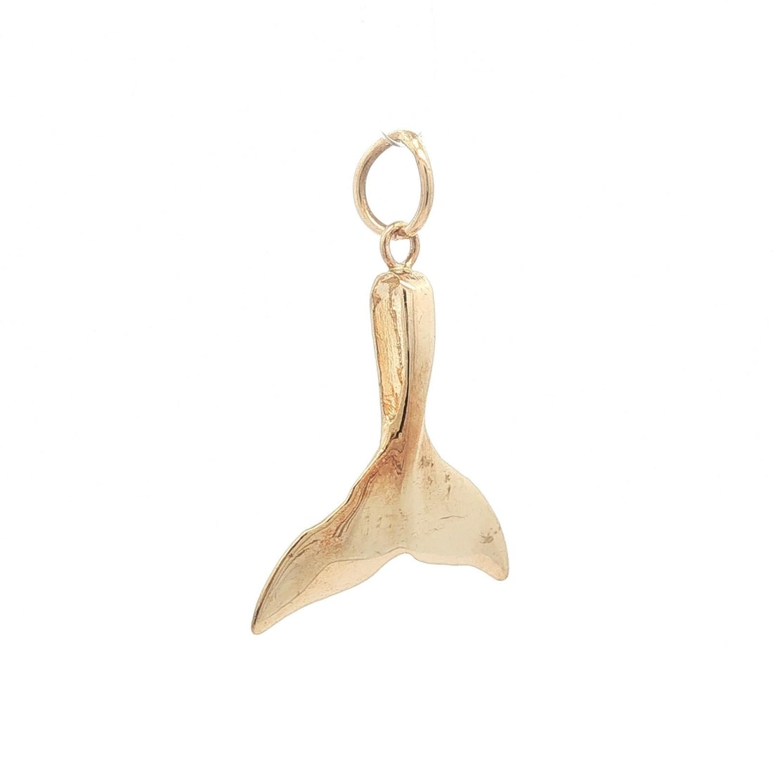 Reversible Whale Tail Charm Pendant in Solid 14k Yellow Gold: Reversible Whale Tail Charm Pendant in Solid 14k Yellow Gold Vintage reversible whale tail charm pendant crafted in solid 14k yellow gold with textured and polished finishes. This pre-owned piece has 