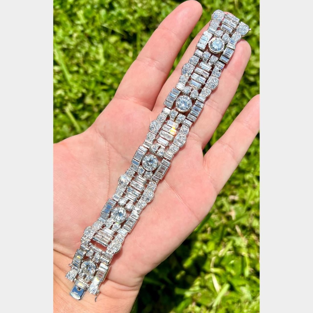 LaCLOCHE FRERES Art Deco Platinum Diamond Bracelet 5 Diamonds 220 European-Cut 90 Baguette Diamonds (1 of 6)