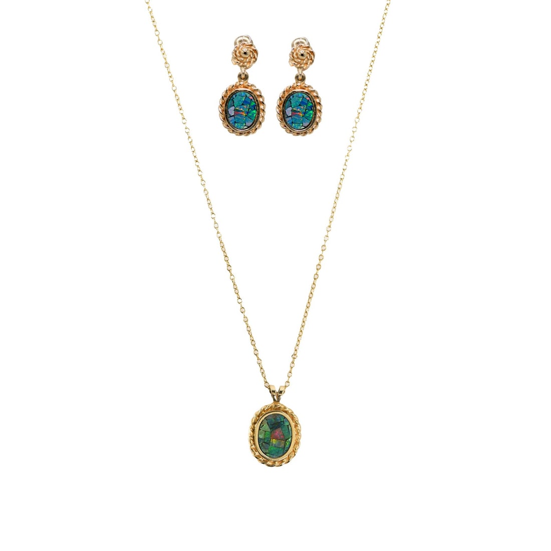 Unbranded 14K Yellow Gold Opal Jewelry Set Necklace and Earrings (1 of 7)