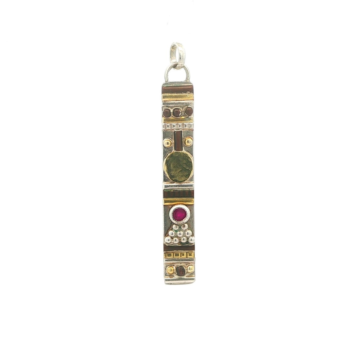 Unbranded Totem Charm Pendant Sterling Silver 14k Yellow Gold Ruby: Unbranded Totem Charm Pendant Sterling Silver 14k Yellow Gold Ruby Pre-owned charm pendant crafted in solid sterling silver and 14k yellow gold, featuring one natural genuine round ruby in a bezel set