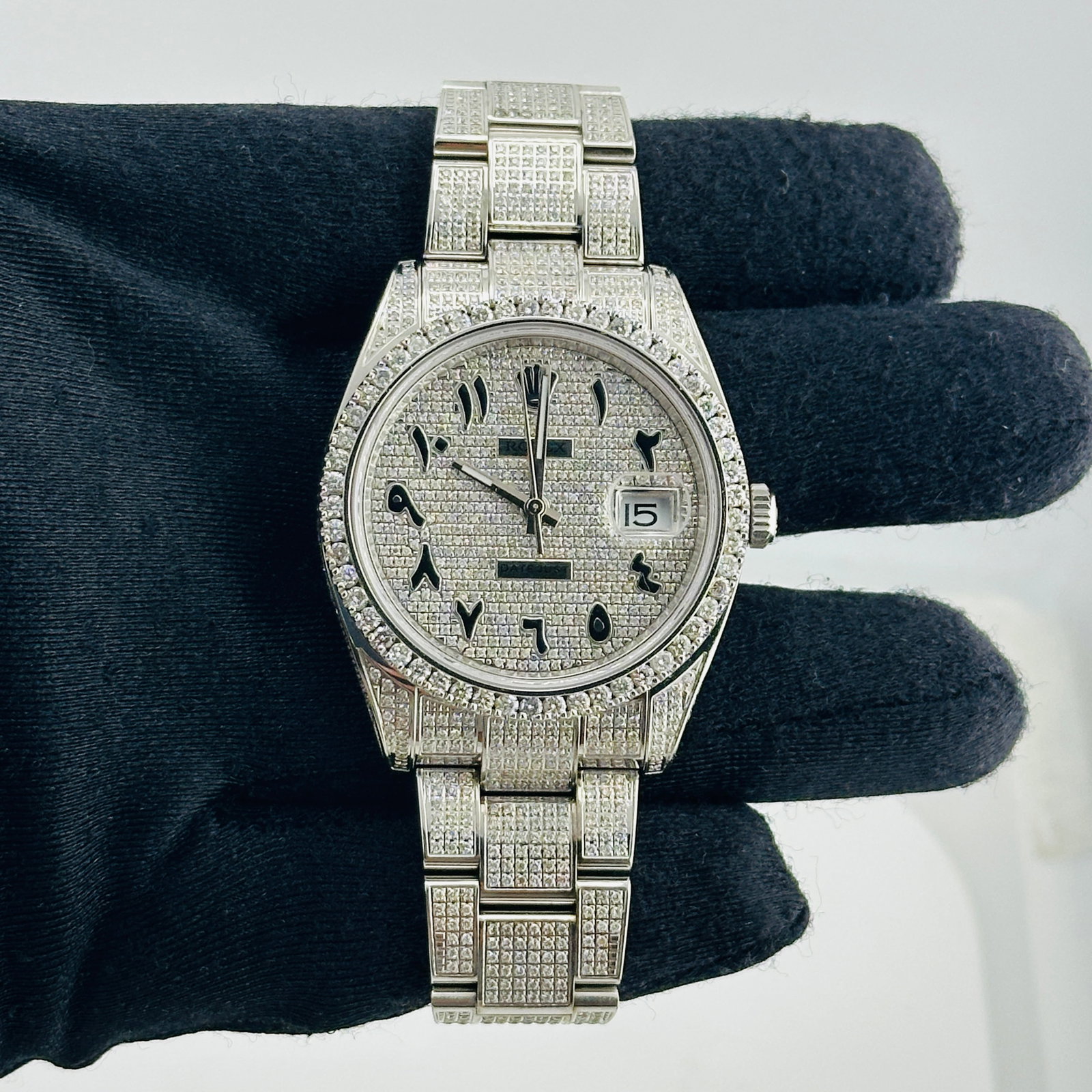 Rolex Datejust 126300 Mens Watch Diamond Bezel Arabic Dial Oyster Bracelet: Rolex Datejust 126300 Mens Watch Diamond Bezel Arabic Dial Oyster Bracelet Rolex Datejust reference 126300 with a Diamond Arabic dial, diamond bezel, and Diamond Oyster bracelet. This men's wristwatch